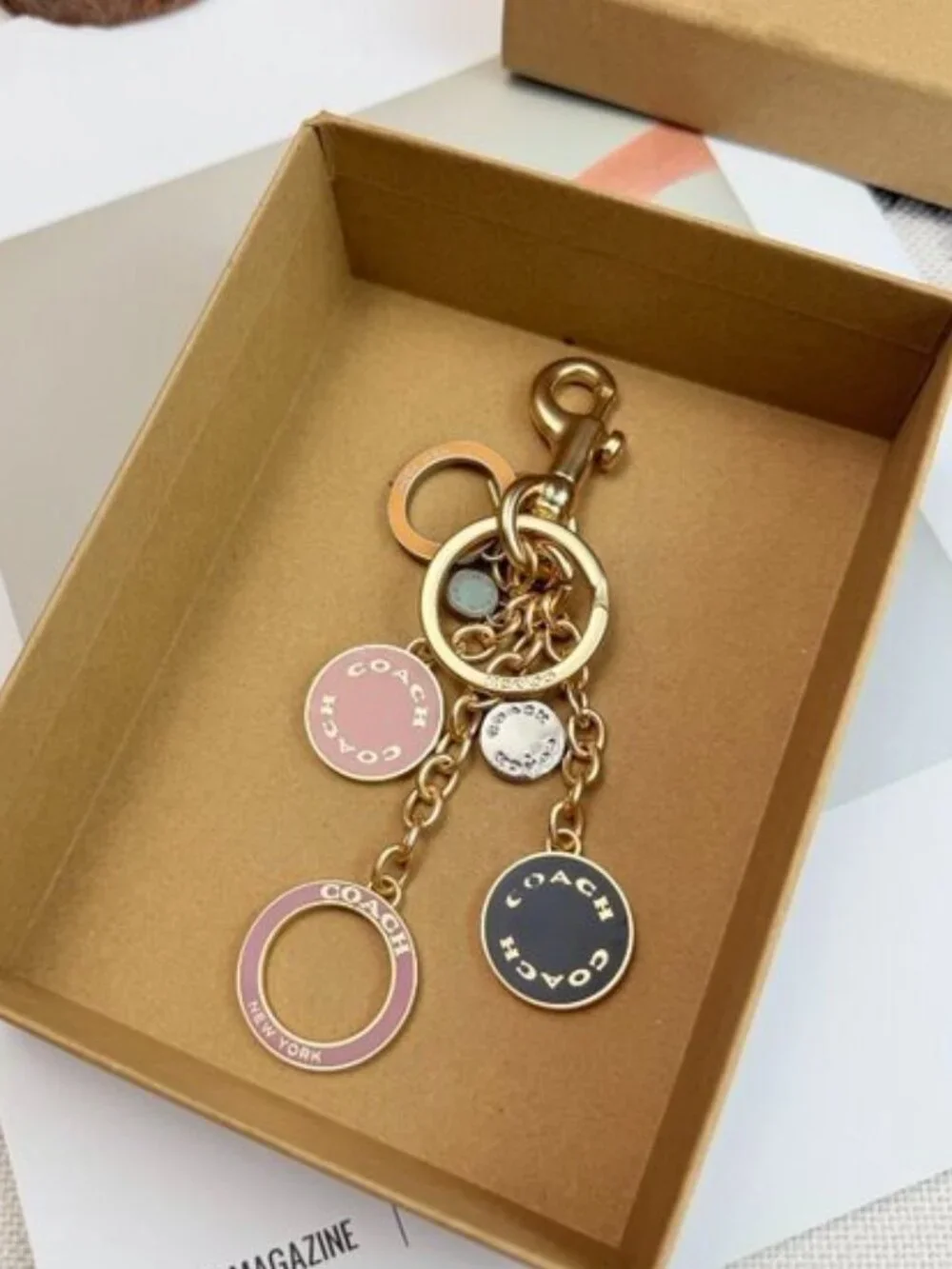 NWT Coach Circle Cluster Bag Charm in Gold and Multi-Color Enamel